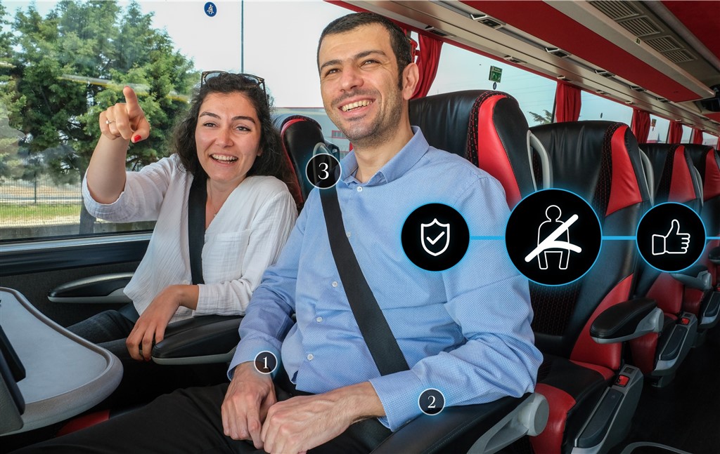 Mercedes-Benz Türk’ün Travego ve Tourismo’da sunduğu üç noktalı emniyet kemerleri ile yolculuklar çok daha güvenli